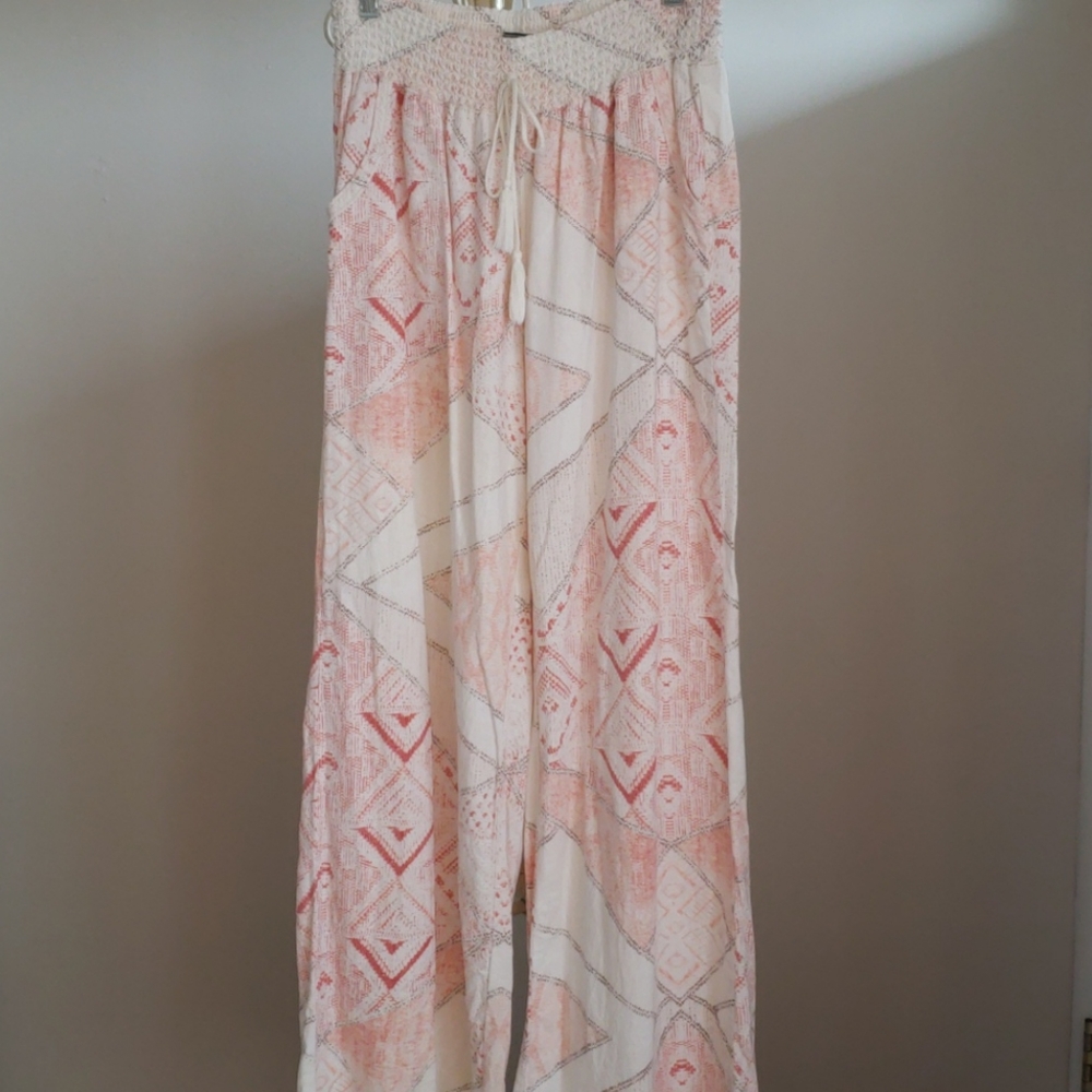 Rewash Cream and Peach Patterned Wide-Leg Jumpsuit